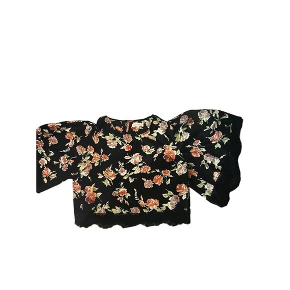 Re: Named Floral Lace Trim Crop Top M Bell Sleeve Coverup Beach Lingerie Boho - Picture 6 of 10